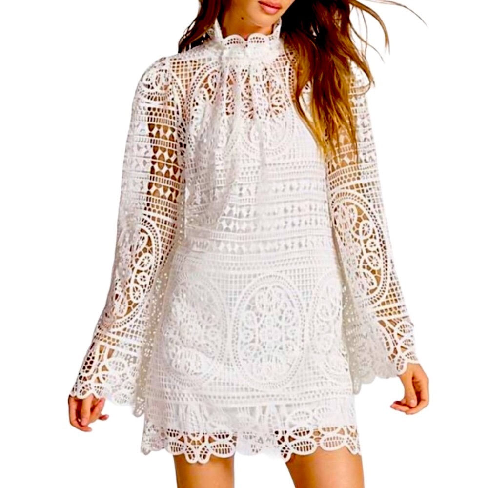 Stone Cold Fox x Free People Vaughn Sm White Allover Lace Mini Dress USA